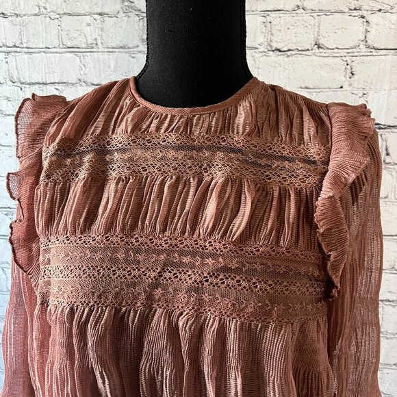 VESTIQUE Boho Dusty Rose Lace Ruffle Blouse Boutique Small 0373 - Picture 5 of 11